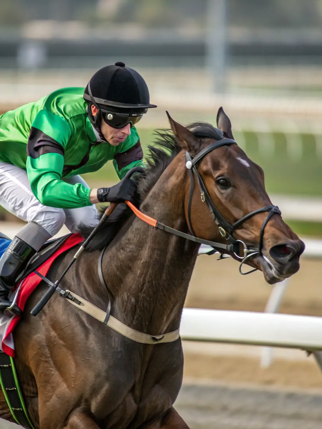 A visually appealing image of a horse race, capturing the speed and excitement of the horses and jockeys, showcasing horse racing betting options at GBET.